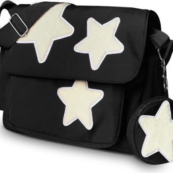 Messenger Bag with Cute Coin Purse, Lightweight Spacious Crossbody Bag with Star Patches