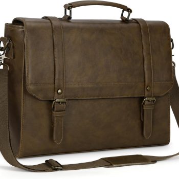 Messenger Bag for Men 15.6 inch Vintage Leather Waterproof Laptop Briefcase for Men Large Computer Laptop Bag Leather Satchel Bag Retro Shoulder Bag for Office Business Travel College, Khaki