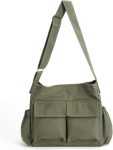 Canvas Messenger Bag Large Hobo Crossbody Bag with Multiple Pockets For Women And Men Shoulder Tote Bag For Travel