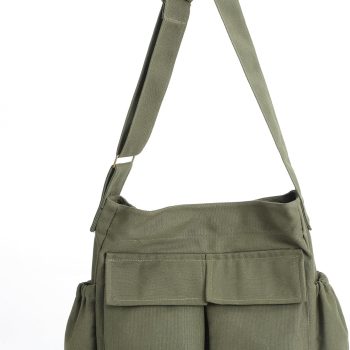 Canvas Messenger Bag Large Hobo Crossbody Bag with Multiple Pockets For Women And Men Shoulder Tote Bag For Travel
