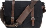 Vintage Genuine Leather Waxed Canvas Briefcase Large Satchel Shoulder Bag Rugged Computer 15.6" Laptop Bag
