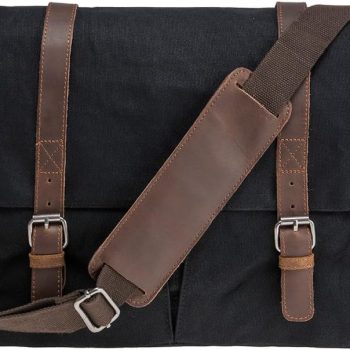 Vintage Genuine Leather Waxed Canvas Briefcase Large Satchel Shoulder Bag Rugged Computer 15.6" Laptop Bag