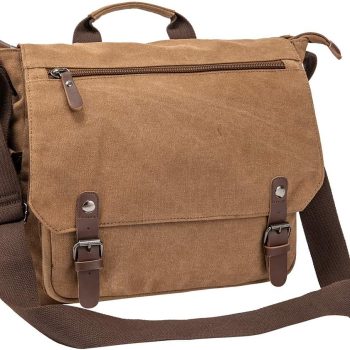 Vintage Genuine Leather Waxed Canvas Briefcase Large Satchel Shoulder Bag Rugged Computer 15.6" Laptop Bag
