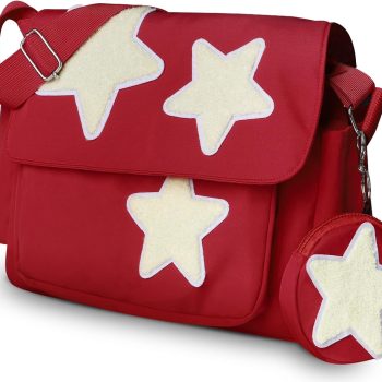 Messenger Bag with Cute Coin Purse, Lightweight Spacious Crossbody Bag with Star Patches