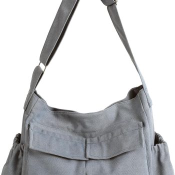 Canvas Messenger Bag Large Hobo Crossbody Bag with Multiple Pockets For Women And Men Shoulder Tote Bag For Travel