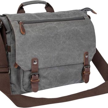 Vintage Genuine Leather Waxed Canvas Briefcase Large Satchel Shoulder Bag Rugged Computer 15.6" Laptop Bag