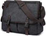 Vintage Canvas Messenger Bag 15.6 Inch Laptop Shoulder Bag for Men Women, College Computer Travel Office Briefcases, Black