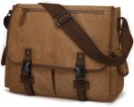 Vintage Canvas Messenger Bag 15.6 Inch Laptop Shoulder Bag for Men Women, College Computer Travel Office Satchel Briefcases, Brown
